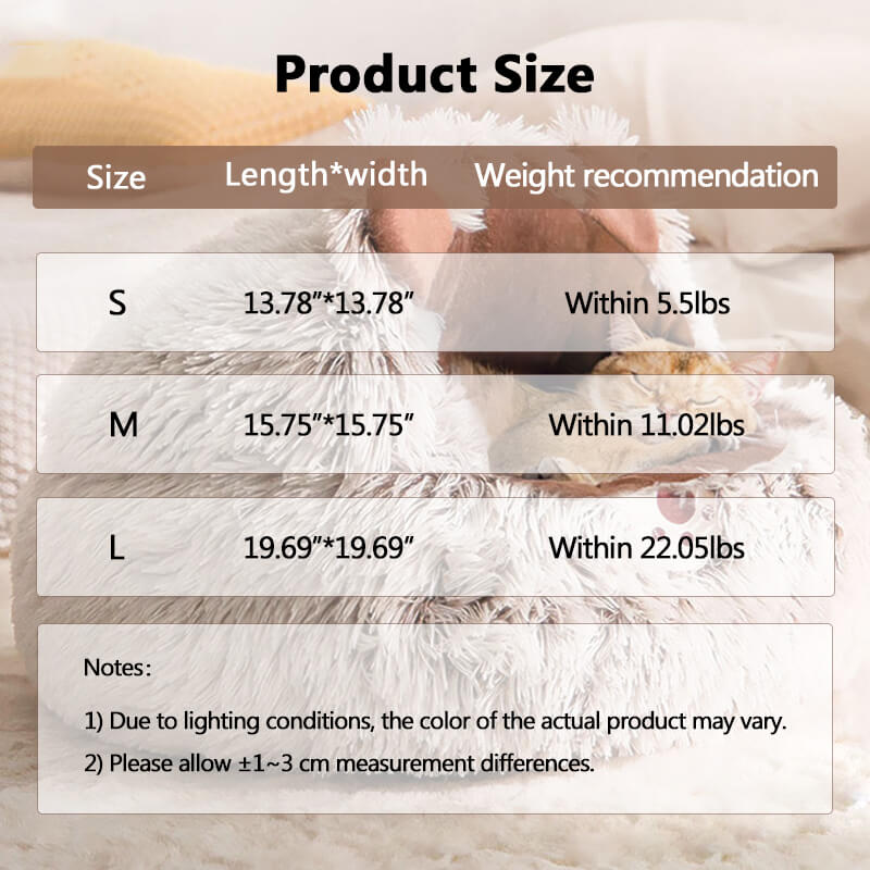 Rynx | Round Fluffy Cat Bed, Pet Bed Calming Cave Bed
