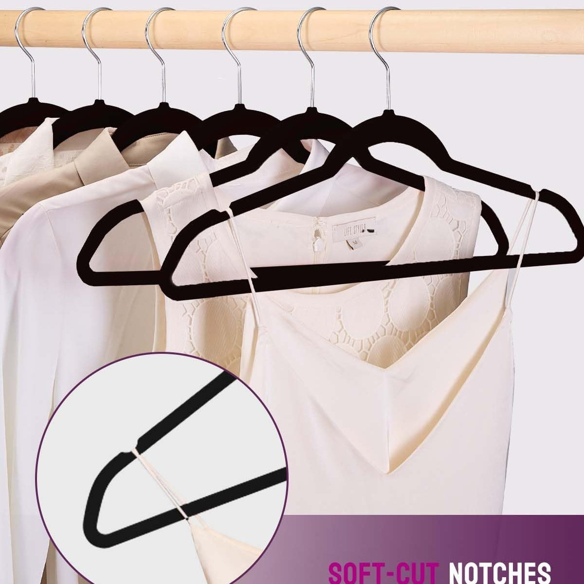 Rynx | 20/30/60 Pack Velvet Hangers - Premium Non-Slip Felt Hangers with Sturdy Black/White Finish - Heavy Duty Coat and Suit Hangers with Space-Saving 360° Rotating Rose Gold/Galvanized Metal Hook