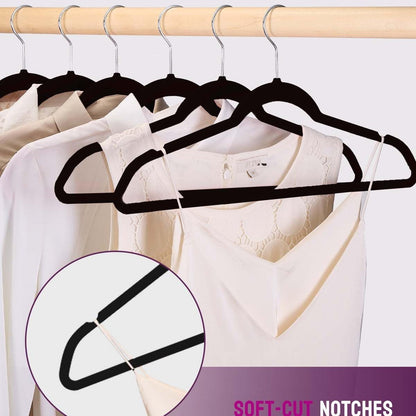 Rynx | 20/30/60 Pack Velvet Hangers - Premium Non-Slip Felt Hangers with Sturdy Black/White Finish - Heavy Duty Coat and Suit Hangers with Space-Saving 360° Rotating Rose Gold/Galvanized Metal Hook