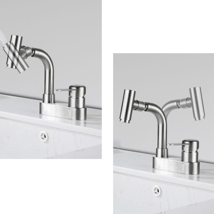 Rynx | Center connection bathroom faucet stainless steel lever handle 2 holes swivel sink faucet