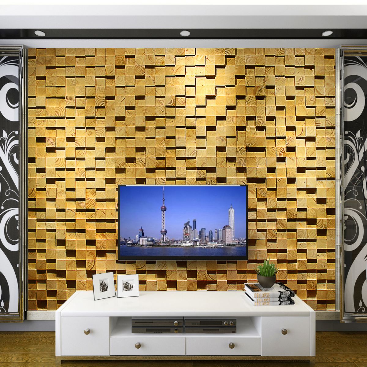 Rynx | Wood Mosaic Cladding Shiplap Glue Contemporary Interior Wall Cladding