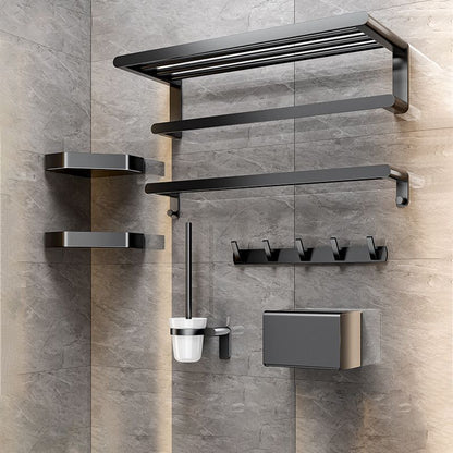 Rynx | Modern Bathroom Set with Bath Shelf/Towel Holder & Paper Holder Black Bathroom Hardware