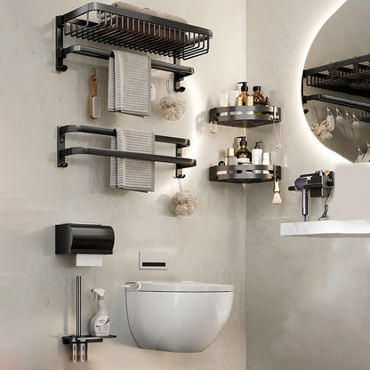 Rynx | Modern Bathroom Accessories Set Black Bath Shelf Bath Accessories Set