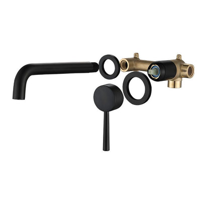 Rynx | Industrial Sink Faucet Brass Lever Handles Low Arc Wall Mounted Bathroom Faucet
