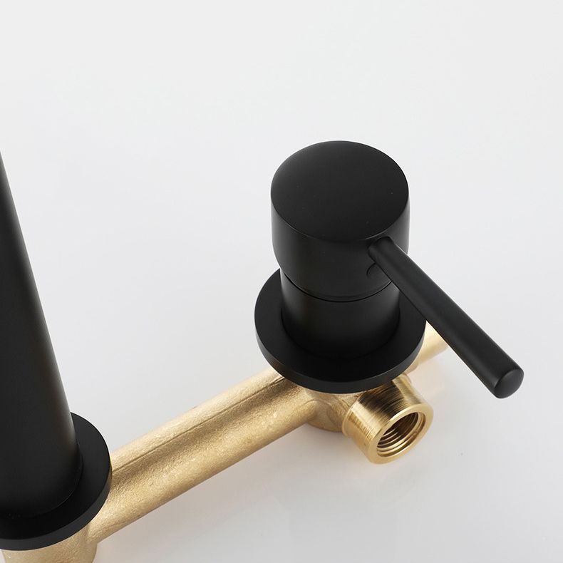 Rynx | Industrial Sink Faucet Brass Lever Handles Low Arc Wall Mounted Bathroom Faucet