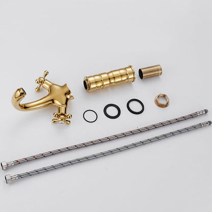 Rynx | Centered Basin Faucet Single Hole Bathroom Faucet with 2 Cross Handles