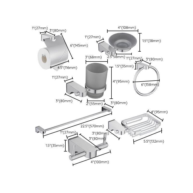 Rynx | 6-piece Chrome Bathroom Accessory as Individual Piece or as Set with Towel Ring Bar