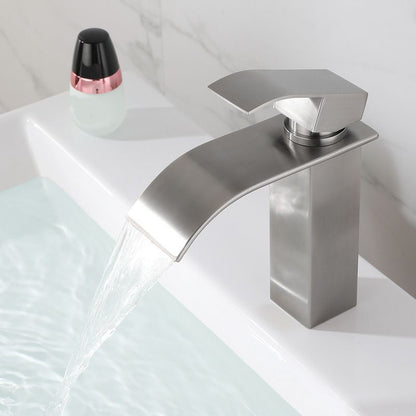 Rynx | Industrial Vessels Faucet Stainless Steel Lever Handles Waterfall Spout Bathroom Faucet