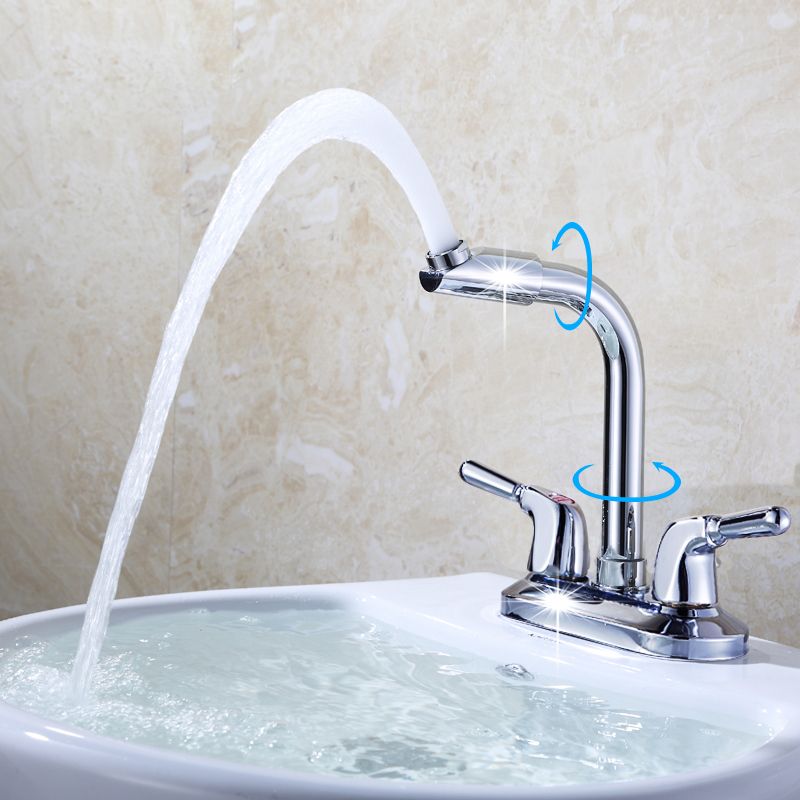 Rynx | 2-Handle Brushed Nickel Wide Spout Faucet 2-Hole Centered Bathroom Sink Faucet with Brass