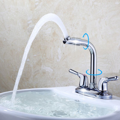 Rynx | 2-Handle Brushed Nickel Wide Spout Faucet 2-Hole Centered Bathroom Sink Faucet with Brass