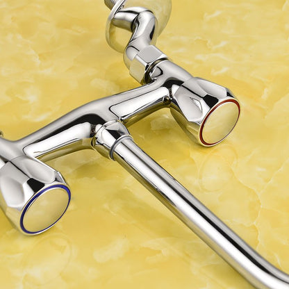 Rynx | Contemporary Widespread Sink Faucet Knob Handle Goose Neck Arc Solid Brass Faucet