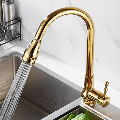 Rynx | Brushed Gold Kitchen Faucet High Arc Swivel Spout with Pull-Down Spray Head