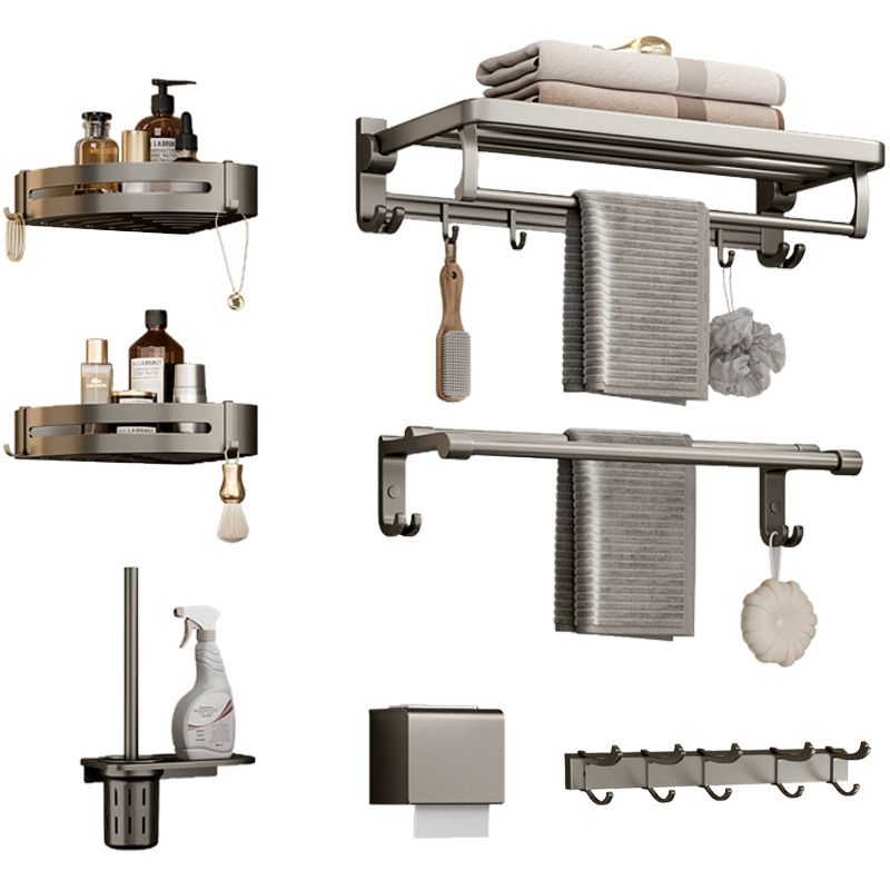 Rynx | Modern Bathroom Accessories Set in Gray with Bathroom Shelf/Towel Holder/Bathrobe Hook & Paper Holder