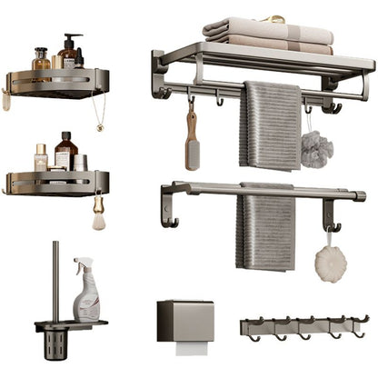 Rynx | Modern Bathroom Accessories Set in Gray with Bathroom Shelf/Towel Holder/Bathrobe Hook & Paper Holder
