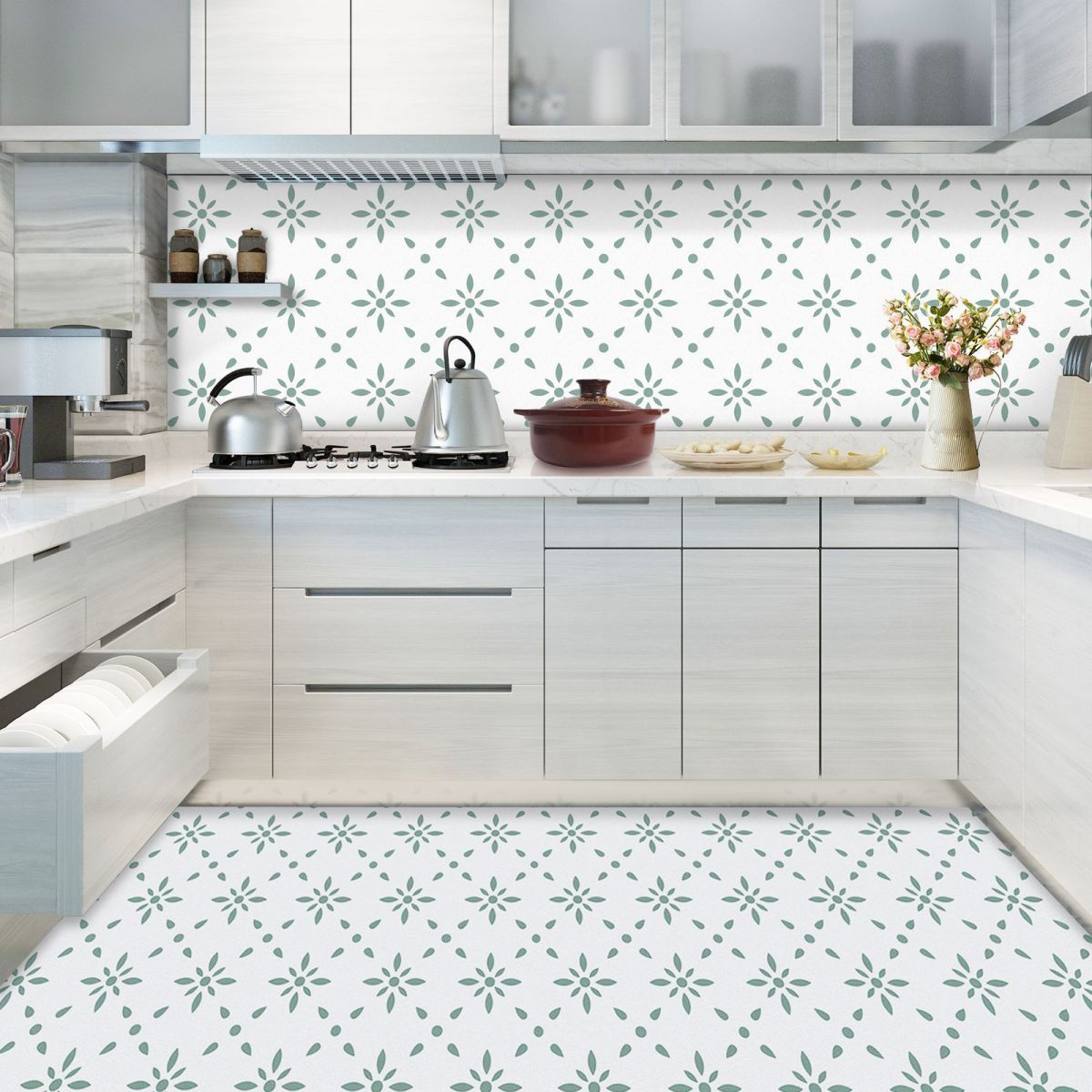 Rynx | Print PVC Peel & Stick Tile Field Tile for Kitchen and Bathroom Back Wall