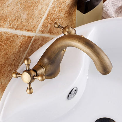 Rynx | Vintage Widespread Bathroom Faucet Industrial Cross Handles Sink Faucet