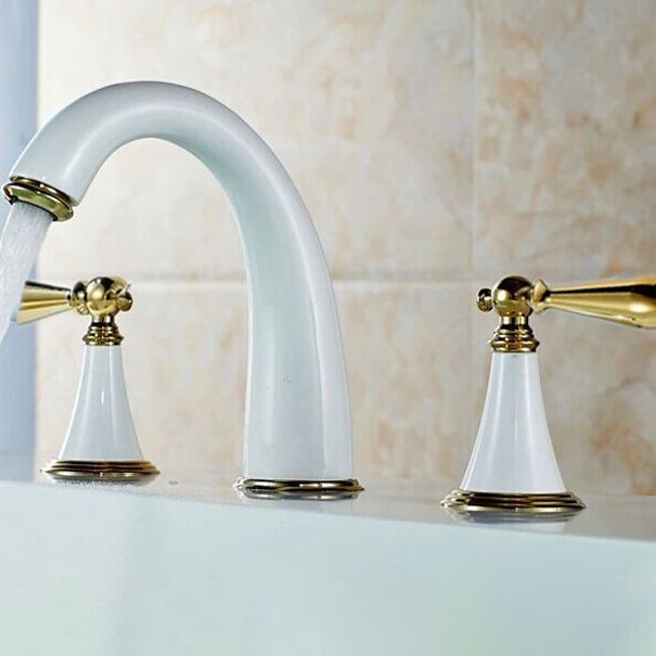 Rynx | Copper Deck-Mounted Roman Bathtub Faucet Low Arc Roman Bathtub Faucet Set