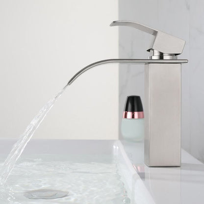 Rynx | Industrial Vessels Faucet Stainless Steel Lever Handles Waterfall Spout Bathroom Faucet