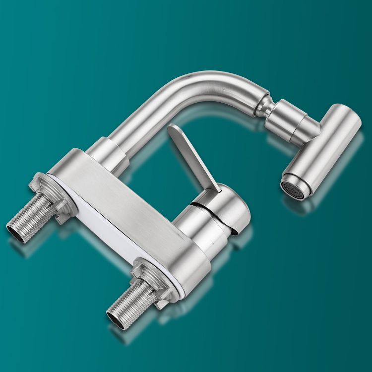 Rynx | Center connection bathroom faucet stainless steel lever handle 2 holes swivel sink faucet