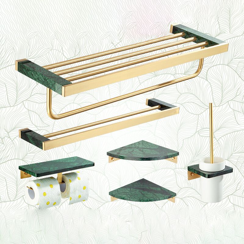 Rynx | Golden Bath Hardware Set Brass & Marble Bathroom Accessories Set