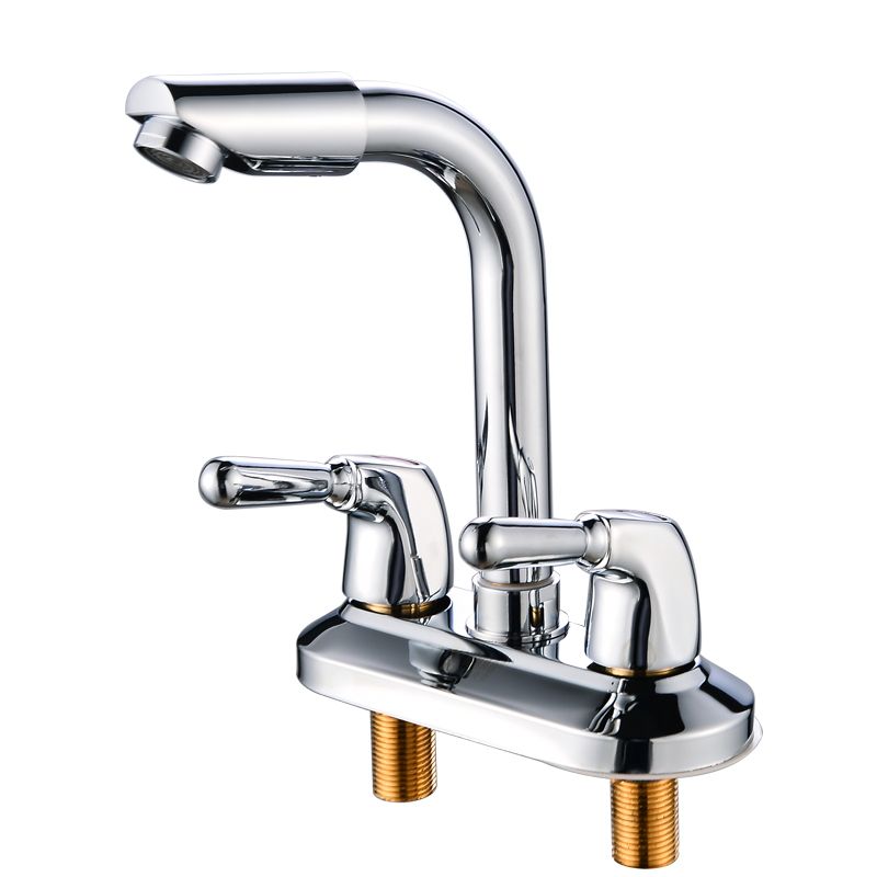 Rynx | 2-Handle Brushed Nickel Wide Spout Faucet 2-Hole Centered Bathroom Sink Faucet with Brass