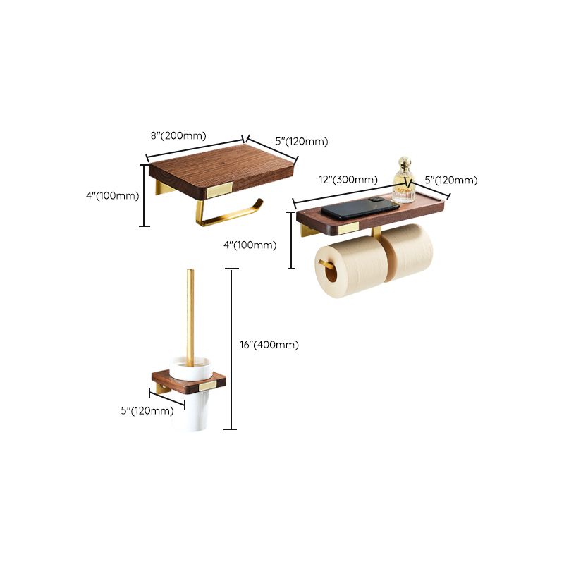 Rynx | 6-Piece Walnut Bathroom Accessory Set Metal Gold Bathroom Hardware Set