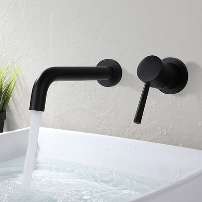 Rynx | Industrial Sink Faucet Brass Lever Handles Low Arc Wall Mounted Bathroom Faucet