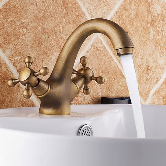 Rynx | Vintage Widespread Bathroom Faucet Industrial Cross Handles Sink Faucet