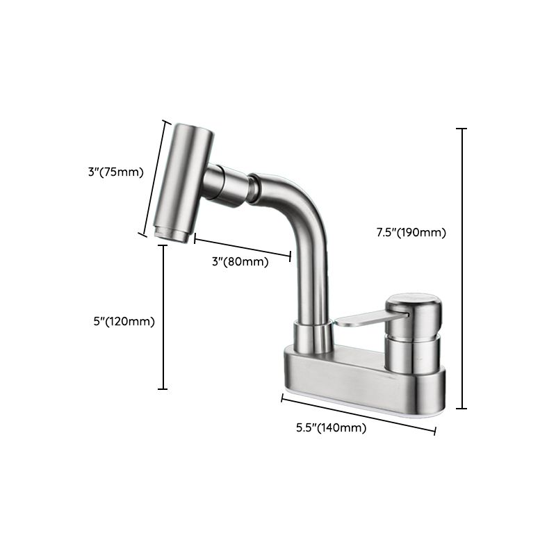 Rynx | Center connection bathroom faucet stainless steel lever handle 2 holes swivel sink faucet