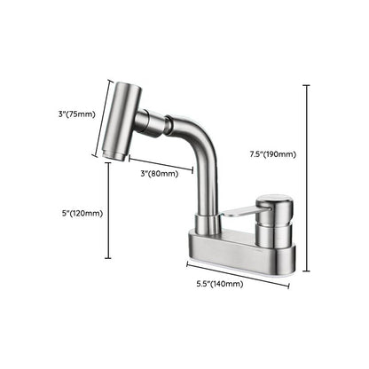 Rynx | Center connection bathroom faucet stainless steel lever handle 2 holes swivel sink faucet