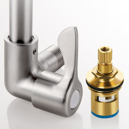 Rynx | Modern Bridge Water Faucet 304 Stainless Steel Knob Handle Swivel Spout Wall Mounted Faucet