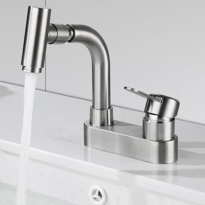 Rynx | Center connection bathroom faucet stainless steel lever handle 2 holes swivel sink faucet