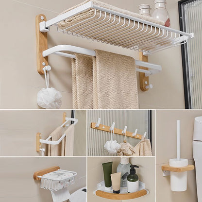 Rynx | Aluminium and Wood Bath Accessories Set White Bathroom Accessories Kit