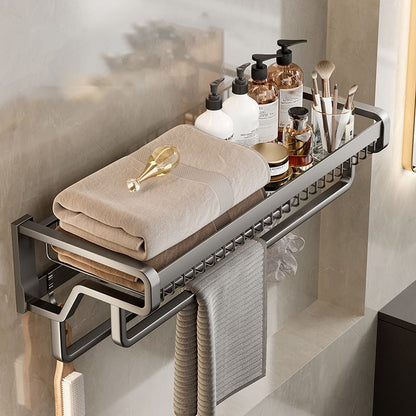 Rynx | Aluminum modern bathroom accessories set polished gray bathroom shelf/paper holder/robe hook