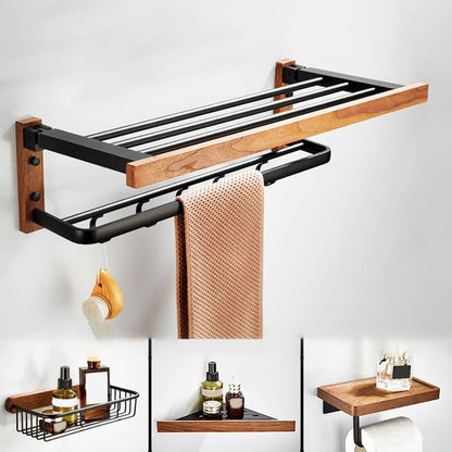 Rynx | Wood and Aluminum Bath Accessory Set Black Bathroom Accessory Kit