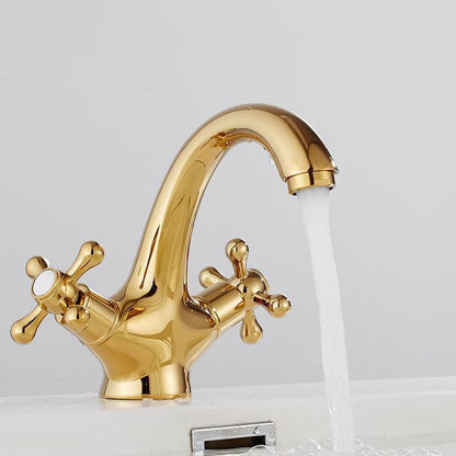 Rynx | Centered Basin Faucet Single Hole Bathroom Faucet with 2 Cross Handles