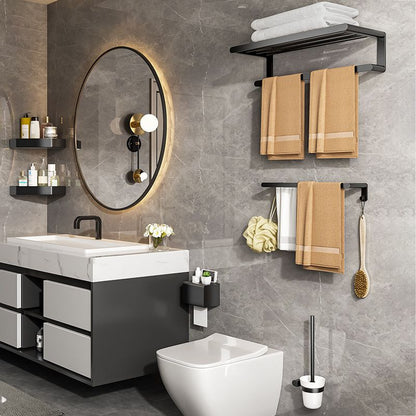 Rynx | Modern Bathroom Set with Bath Shelf/Towel Holder & Paper Holder Black Bathroom Hardware