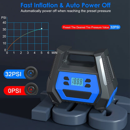 Rynx | 120W Max Power Portable Tire Pump with Digital Display LED Light