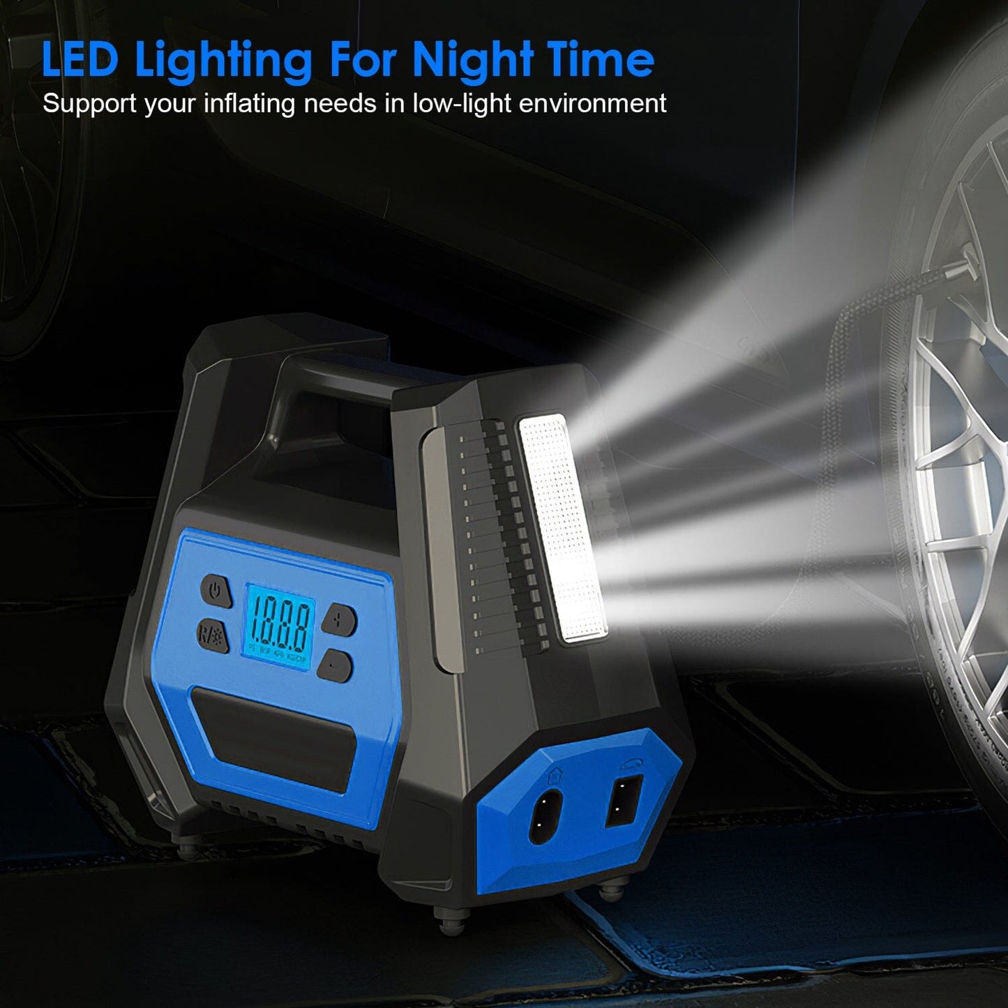 Rynx | 120W Max Power Portable Tire Pump with Digital Display LED Light