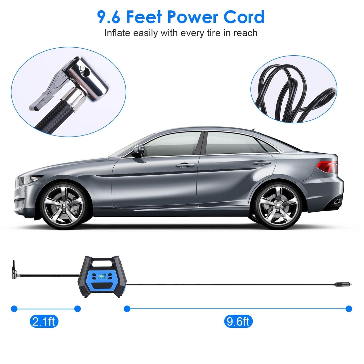 Rynx | 120W Max Power Portable Tire Pump with Digital Display LED Light