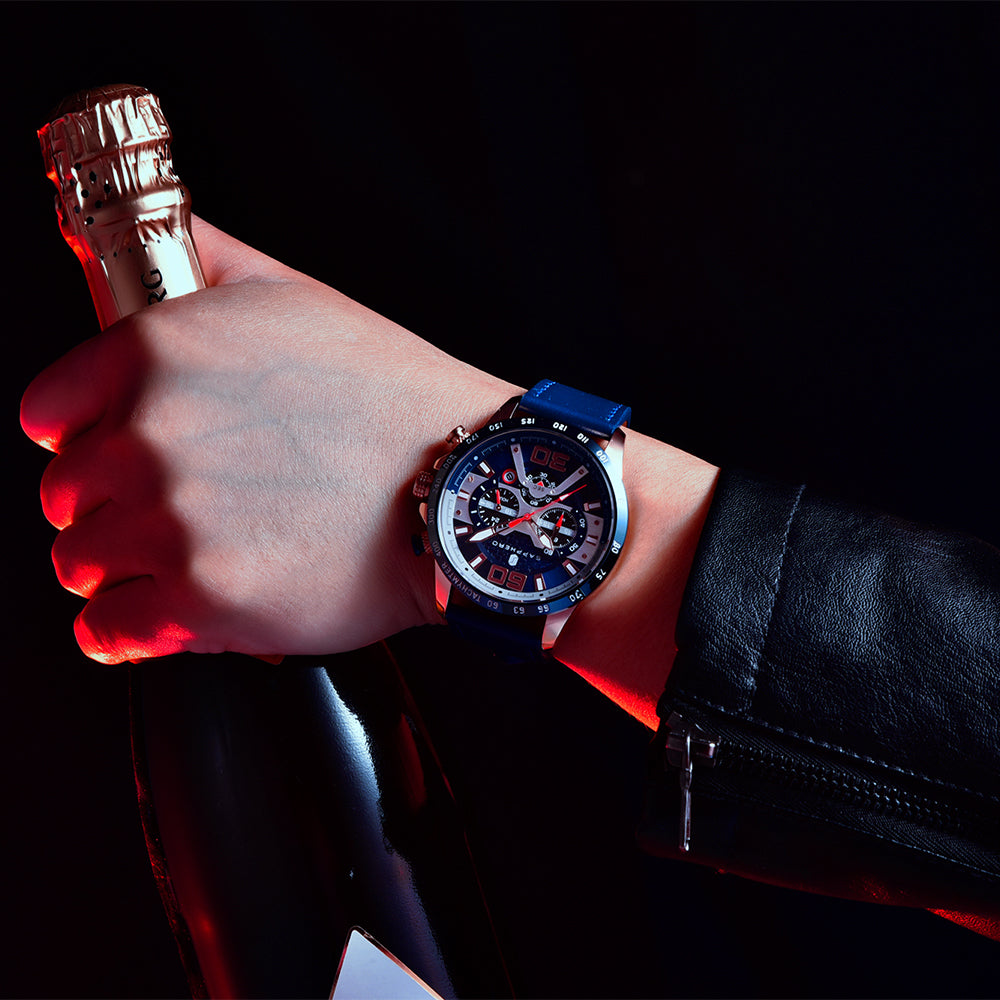 Rynx | Men's stainless steel quartz watch with leather strap