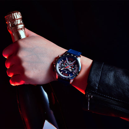 Rynx | Men's stainless steel quartz watch with leather strap