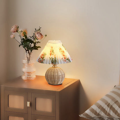 Rynx | RattaLume Nordic LED Table Lamp | Woven Rattan & Foldable Fabric Shade | Mood Light | Decor for the Bedroom