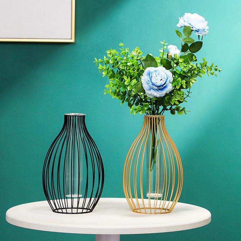 Rynx | FloraFrame Geometric Iron Vase with Glass Tube | Minimalist Design | Modern Decor for Home and Office