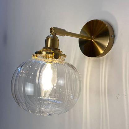 Rynx | Glasvora Japanese Wall Lamp | Round Globe made of Glass & Brass | Vintage Design | 1-Light