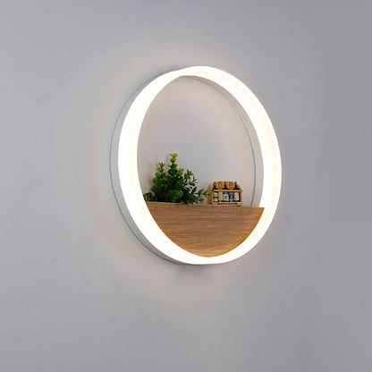Rynx | Lumoshelf LED Wall Light | Solid Wood with Shelf | Round Wall Lamp | Warm & White Light