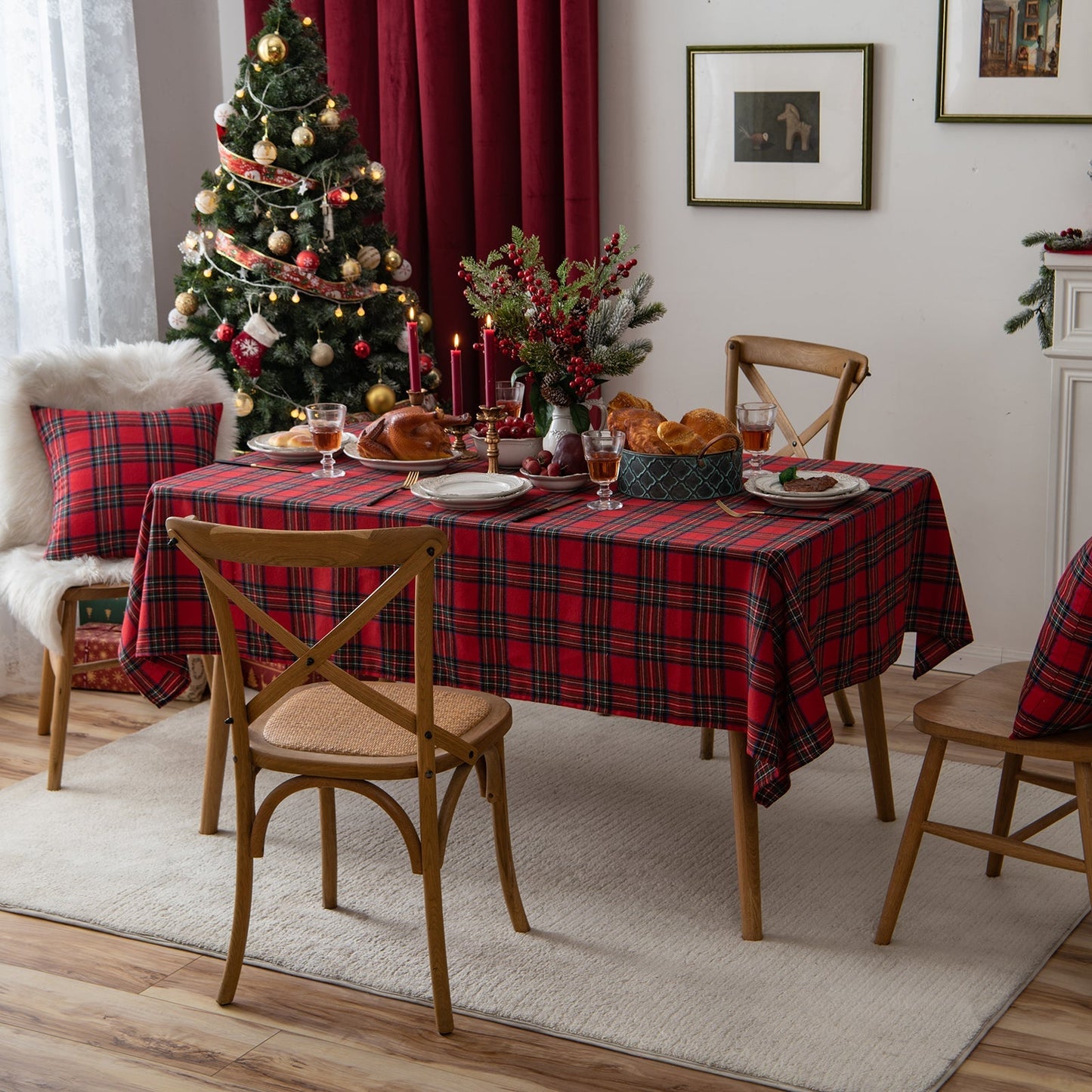 Rynx | Christmas Party Traditional Scottish Check Pattern Tablecloth