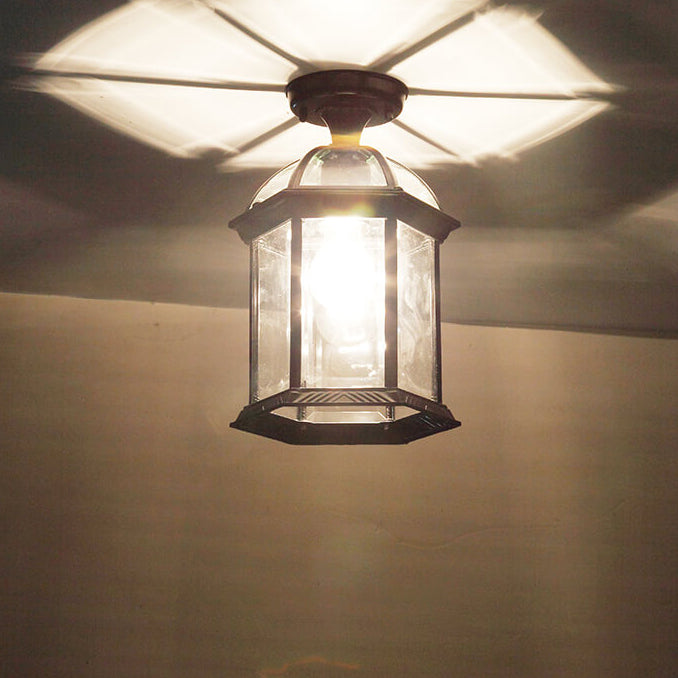 Rynx | HexaLux Outdoor Lantern Ceiling Light | Waterproof | Hexagonal Design | Semi-Surface Mount