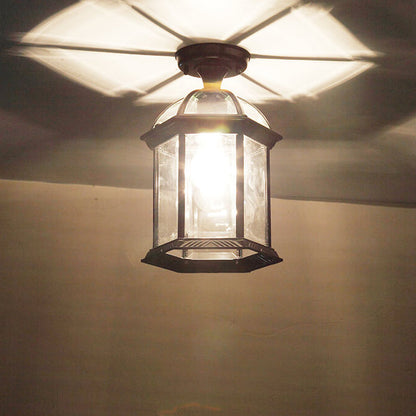 Rynx | HexaLux Outdoor Lantern Ceiling Light | Waterproof | Hexagonal Design | Semi-Surface Mount