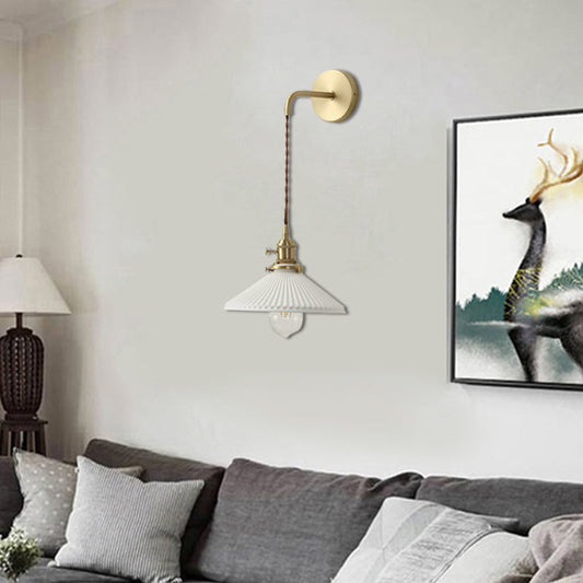 Rynx | Ceramic Ribbed Cone Wall Recessed Lamp 1 Light Modern Stylish Pendant Light in White for Hallway
